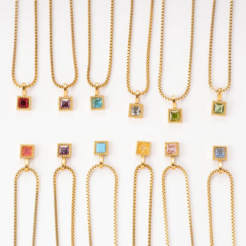 Square 304 Stainless Steel Zircon Pendant Necklace