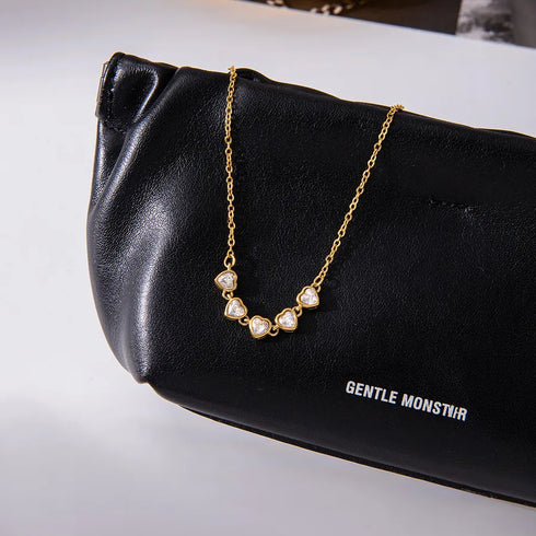 Ladies Classic Style 18K Gold Stainless Steel Zircon Heart Shaped Tennis Chain Necklace 41+5cm Vacuum Plating Pendant