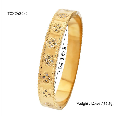 Elegant Fashion Simple High-end Geometric Four-leaf Flower Small Daisy Flower Inlaid Zircon Stainless Steel 18k Gold Plated Women's Bracelet All Seasons