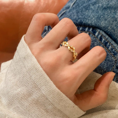 Elegant Sweet Butterfly Knot Open Ring Simple Luxury Design Women's Fashion Jewelry Oil Drop Geometric Pattern Copper Ring