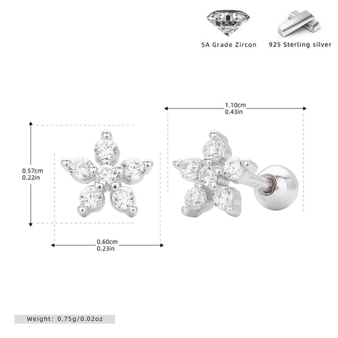 Elegant S925 Sterling Silver Screw Back Stud Earrings With Embedded Zircon Flowers Unique Design Luxury Feelings Women's Jewelry