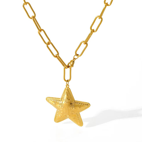 Vacuum Electroplating (In Furnace) Plated 18K Real Gold Starfish 304 Stainless Steel Artificial Pearl Resin Elegant Necklace