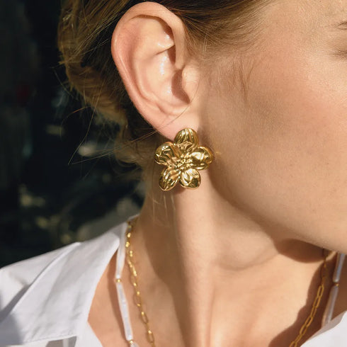 Women's Style - Vintage Style / 18K Gold 304 Stainless Steel Vacuum Electroplated Flower Earrings Pair