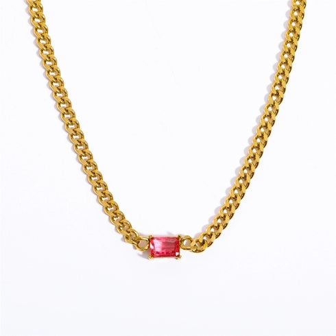 Three-dimensional Square Zircon Pendant Necklace