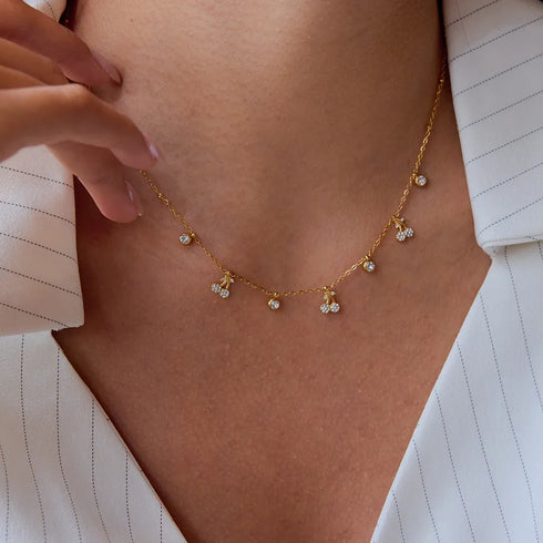 Ladies Classic Style 18K Gold Stainless Steel Necklace With White Diamond Cherry Pendant 40+5cm Fine Chain Jewelry Accessory