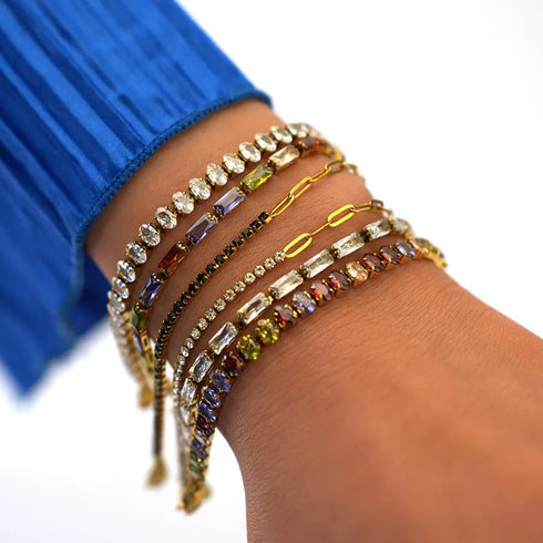 PVD Coated Real Gold Plated 18K Gold Geometric 304 Stainless Steel Imitation Diamond Rhinestone Casual Elegant Retro Waterproof Non Tarnish 304 Stainless Steel Lobster Trigger Clasp Closure Bracelets