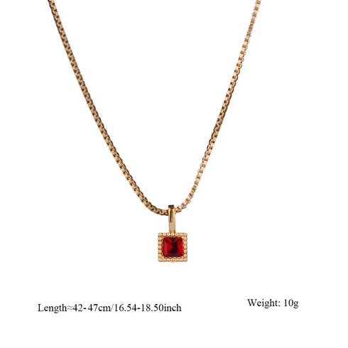 Square 304 Stainless Steel Zircon Pendant Necklace