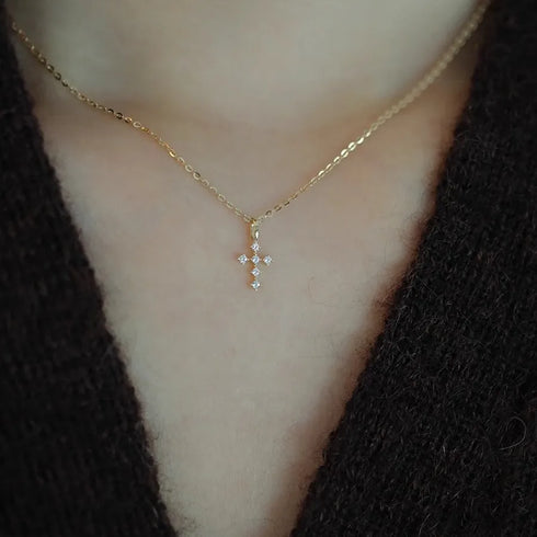 Miniature S925 Silver 14K Gold Plated Cross Pendant Ultra-Luxurious Micro-Set Daily Commute Suitable Geometric Pattern Necklace