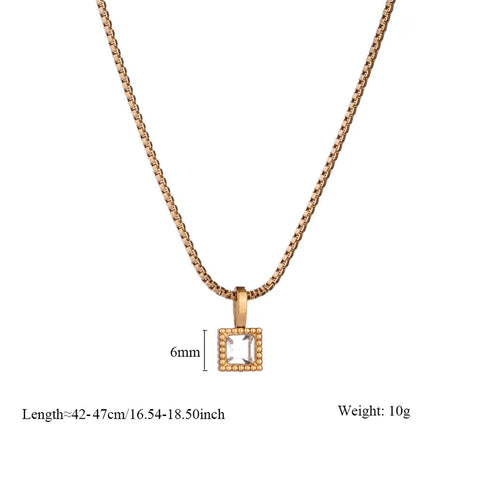 Square 304 Stainless Steel Zircon Pendant Necklace