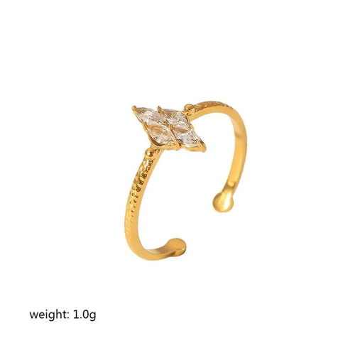 Elegant Stainless Steel Ring With Diamond And Zircon For Women Non-Fading Luxury Style Geometric Pattern Gold Plated Craft