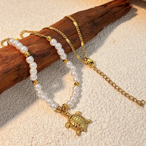 Pearl Retro Vacation Classic Style Tortoise Sun Scallop Necklaces