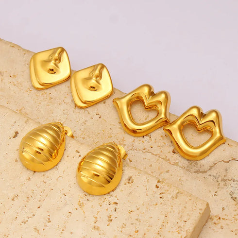 PVD Coated 18K Gold Real Gold Plated Geometric 304 Stainless Steel 316 Stainless Steel Simple Style Commute Waterproof Non Tarnish Ear Studs