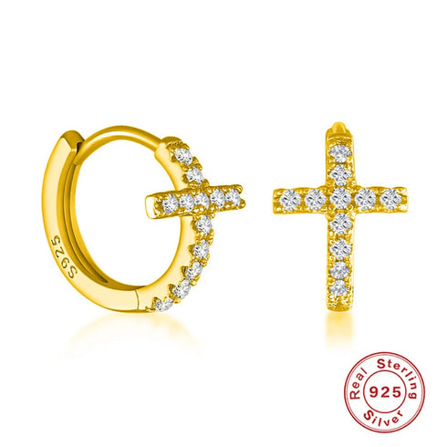 1 Pair 925 Sterling Silver Cross Zircon Earrings