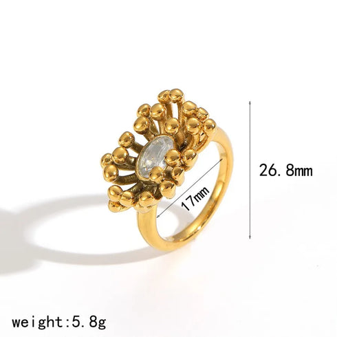 Elegant Stainless Steel Ring With Diamond And Zircon For Women Non-Fading Luxury Style Geometric Pattern Gold Plated Craft
