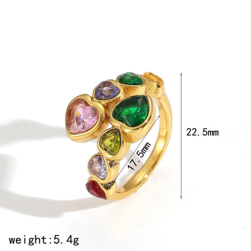 Elegant Stainless Steel Ring With Diamond And Zircon For Women Non-Fading Luxury Style Geometric Pattern Gold Plated Craft