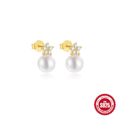 1 Pair 925 Sterling Silver Opal Pearl Zircon 925 Sterling Silver Earrings Flower Butterfly Drop Earrings Ear Studs