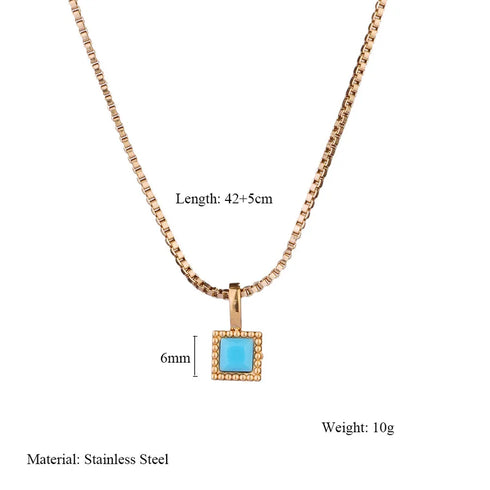 Square 304 Stainless Steel Zircon Pendant Necklace