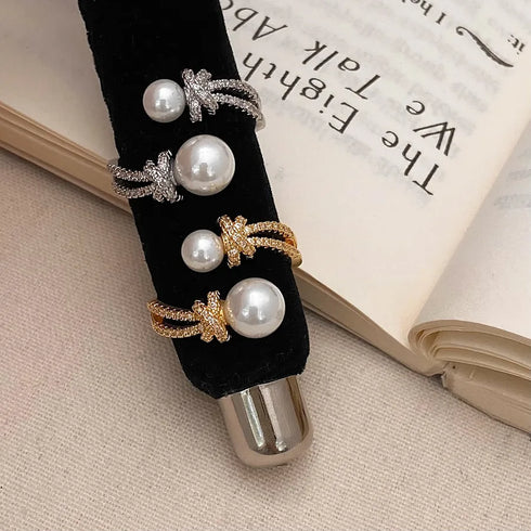 Elegant Pearl Zircon Open Ring Simple Versatile Design Minimalist Luxury Trendy Finger Ring For Women Geometric Pattern