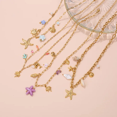 Handmade DIY Stainless Steel 18K Gold Summer Accessories Necklace Luxury Vacation Style Beach Jewelry High-End Feeling Star Pattern