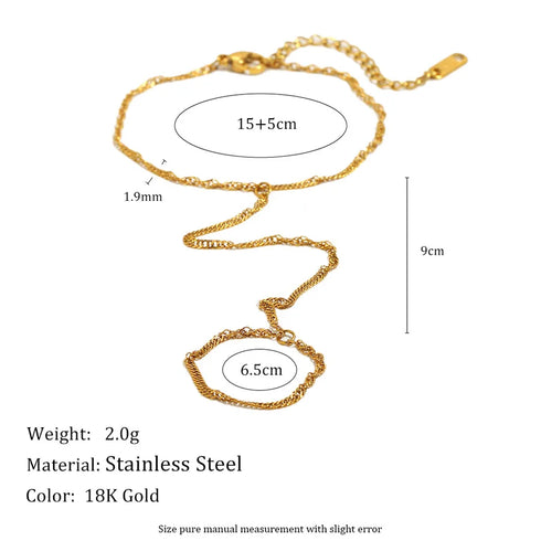 Fashionable Minimalist Round Zircon Women's Hand Jewelry Stainless Steel Plated 18K Gold Water Ripple Finger Chain Accessory