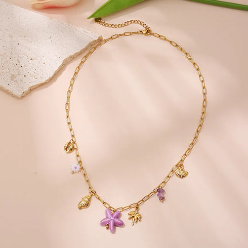 Handmade DIY Stainless Steel 18K Gold Summer Accessories Necklace Luxury Vacation Style Beach Jewelry High-End Feeling Star Pattern