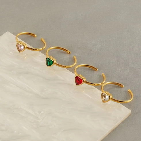 Inlay Square Heart Shape Flower Zircon Open Ring