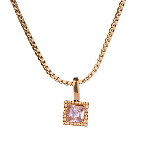 Square 304 Stainless Steel Zircon Pendant Necklace