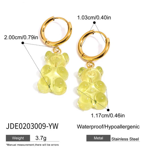 PVD Coated Real Gold Plated Cherry Bear Heart Shape 316 Stainless Steel Acrylic IG Style Casual Cute Waterproof Non Tarnish Earrings Necklace