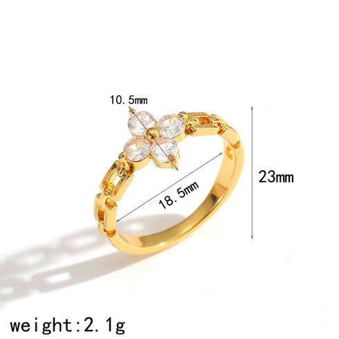 Elegant Stainless Steel Ring With Diamond And Zircon For Women Non-Fading Luxury Style Geometric Pattern Gold Plated Craft