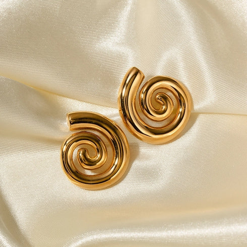 Spiral Stainless Steel 18K Gold Plated Ear Studs