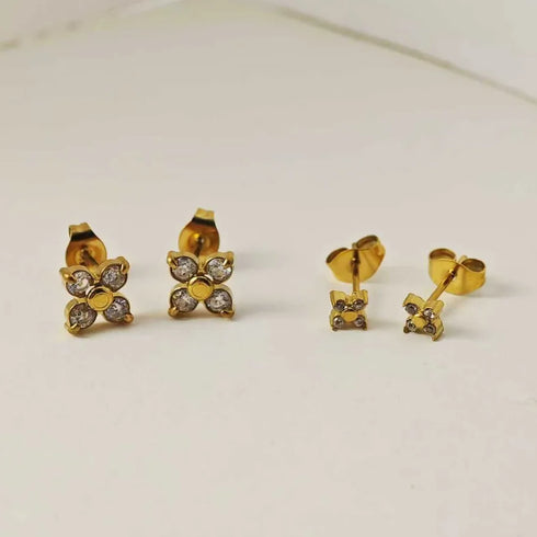 Exquisite and Compact Micro-inlaid Design Flower-shaped Earrings Suitable for Women's Daily Wear or Shopping, Made of 304 Stainless Steel