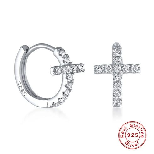 1 Pair 925 Sterling Silver Cross Zircon Earrings