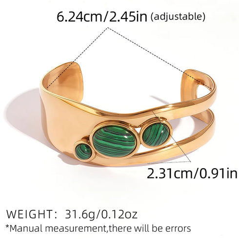 Summer Ladies 18K Gold Plated Stainless Steel Natural Stone Geometric Smooth Surface Bracelet Adjustable Clasp Casual Style