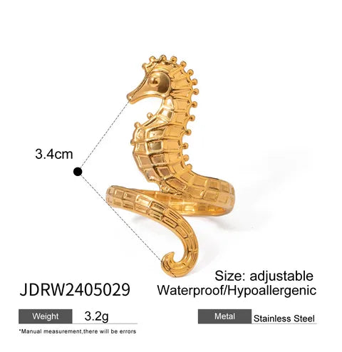 PVD Coated Real Gold Plated 18K Gold Starfish Hippocampus Shell 304 Stainless Steel Vacation Simple Style IG Style Waterproof Non Tarnish Rings Earrings Necklace