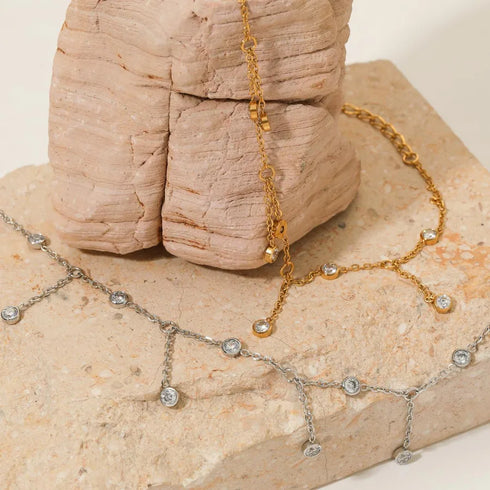 1 Piece Round Anklet 304 Stainless Steel Waterproof Non Tarnish Zircon PVD Coated Real Gold Plated 16K White Plating Women's Casual Modern Style