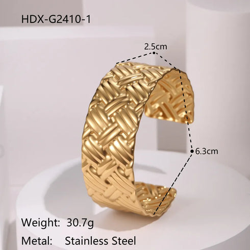 Exaggerated Style Fashion Stainless Steel Bracelet Plated 18K Gold Geometric Texture Luxury Hand Jewelry