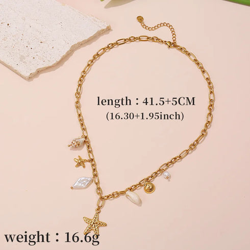 Handmade DIY Stainless Steel 18K Gold Summer Accessories Necklace Luxury Vacation Style Beach Jewelry High-End Feeling Star Pattern