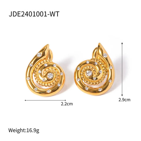 1 Pair IG Style Shell 316 Stainless Steel 18K Gold Plated Ear Studs