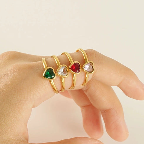 Inlay Square Heart Shape Flower Zircon Open Ring