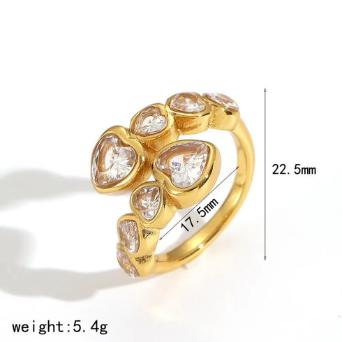 Elegant Stainless Steel Ring With Diamond And Zircon For Women Non-Fading Luxury Style Geometric Pattern Gold Plated Craft