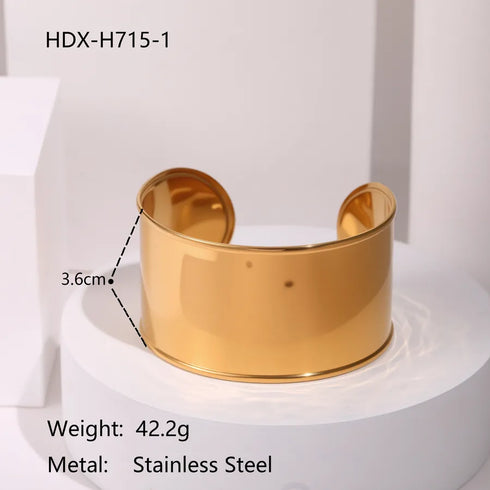 Exaggerated Style Fashion Stainless Steel Bracelet Plated 18K Gold Geometric Texture Luxury Hand Jewelry