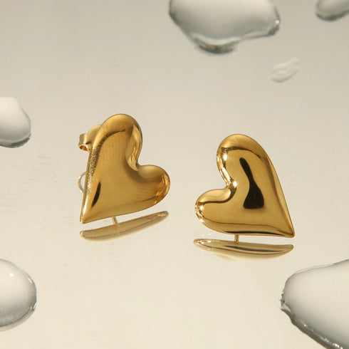Heart Shape Stainless Steel 14K Gold Studs