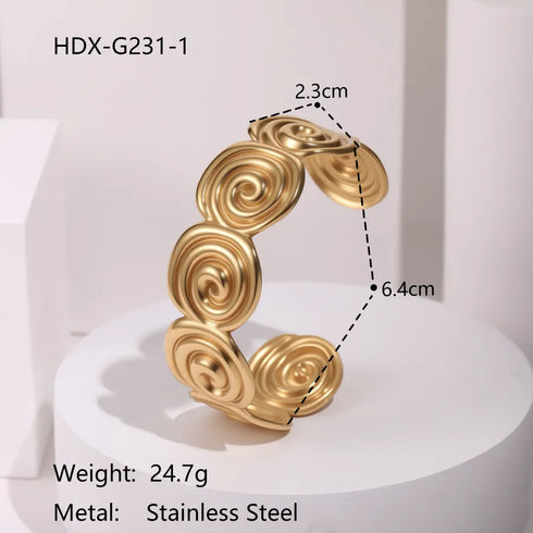 Exaggerated Style Fashion Stainless Steel Bracelet Plated 18K Gold Geometric Texture Luxury Hand Jewelry