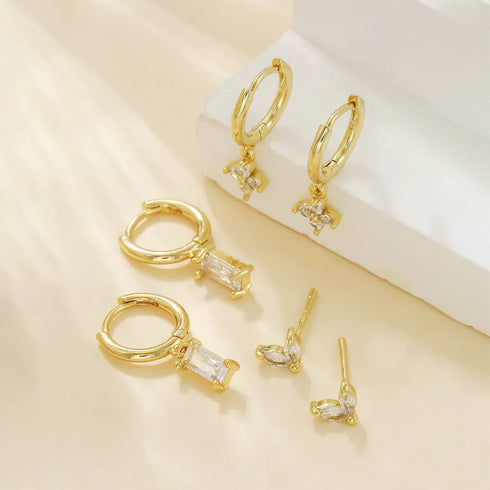 1 Set Classic Style Geometric Inlay Brass Zircon 18K Gold Plated Drop Earrings Ear Studs