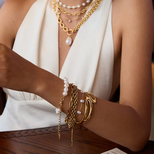 PVD Coated Real Gold Plated Geometric 316 Stainless Steel Modern Style Waterproof Non Tarnish Rings Bracelets Necklace