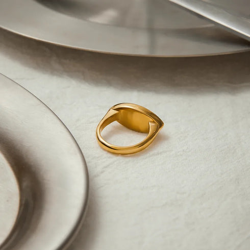 PVD Coated Real Gold Plated Geometric 304 Stainless Steel Casual Elegant Waterproof Non Tarnish Rings