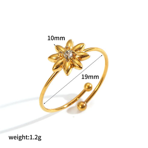 Elegant Stainless Steel Ring With Diamond And Zircon For Women Non-Fading Luxury Style Geometric Pattern Gold Plated Craft
