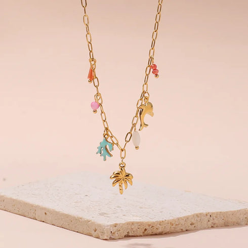 Handmade DIY Stainless Steel 18K Gold Summer Accessories Necklace Luxury Vacation Style Beach Jewelry High-End Feeling Star Pattern