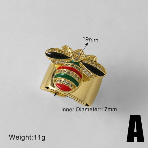 Modern Minimalist Open Bee Design Ring Copper Plated Full Zirconia 18K Gold Small Bee Ring Unisex Daily Wear Jewelry Accessory