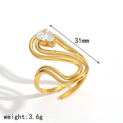 Elegant Stainless Steel Ring With Diamond And Zircon For Women Non-Fading Luxury Style Geometric Pattern Gold Plated Craft